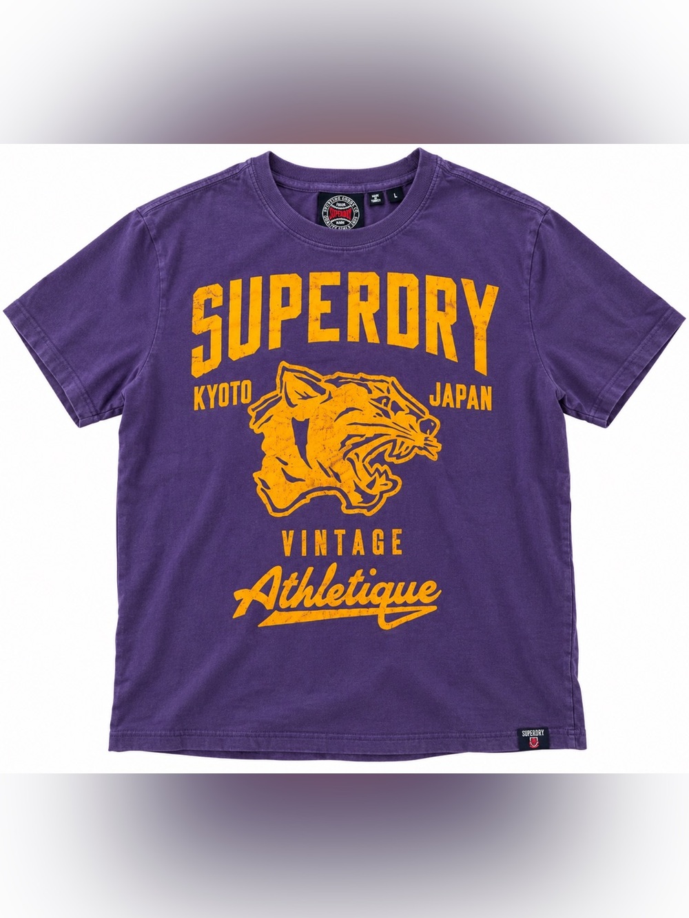Superdry Vintage Athletique Kyoto Japan Tiger Graphic Purple T-Shirt L